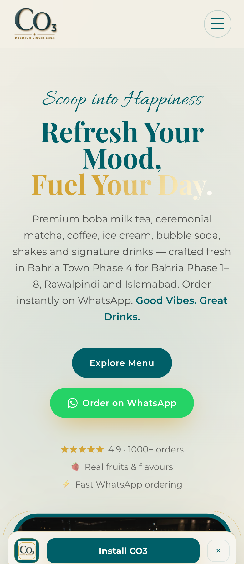 Mobile screenshot of CO3 Premium Liquid Shop website
