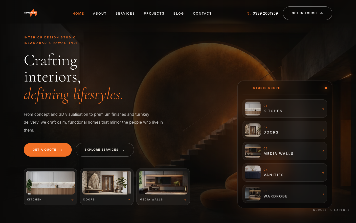 Desktop screenshot of Home Studio Interiors website