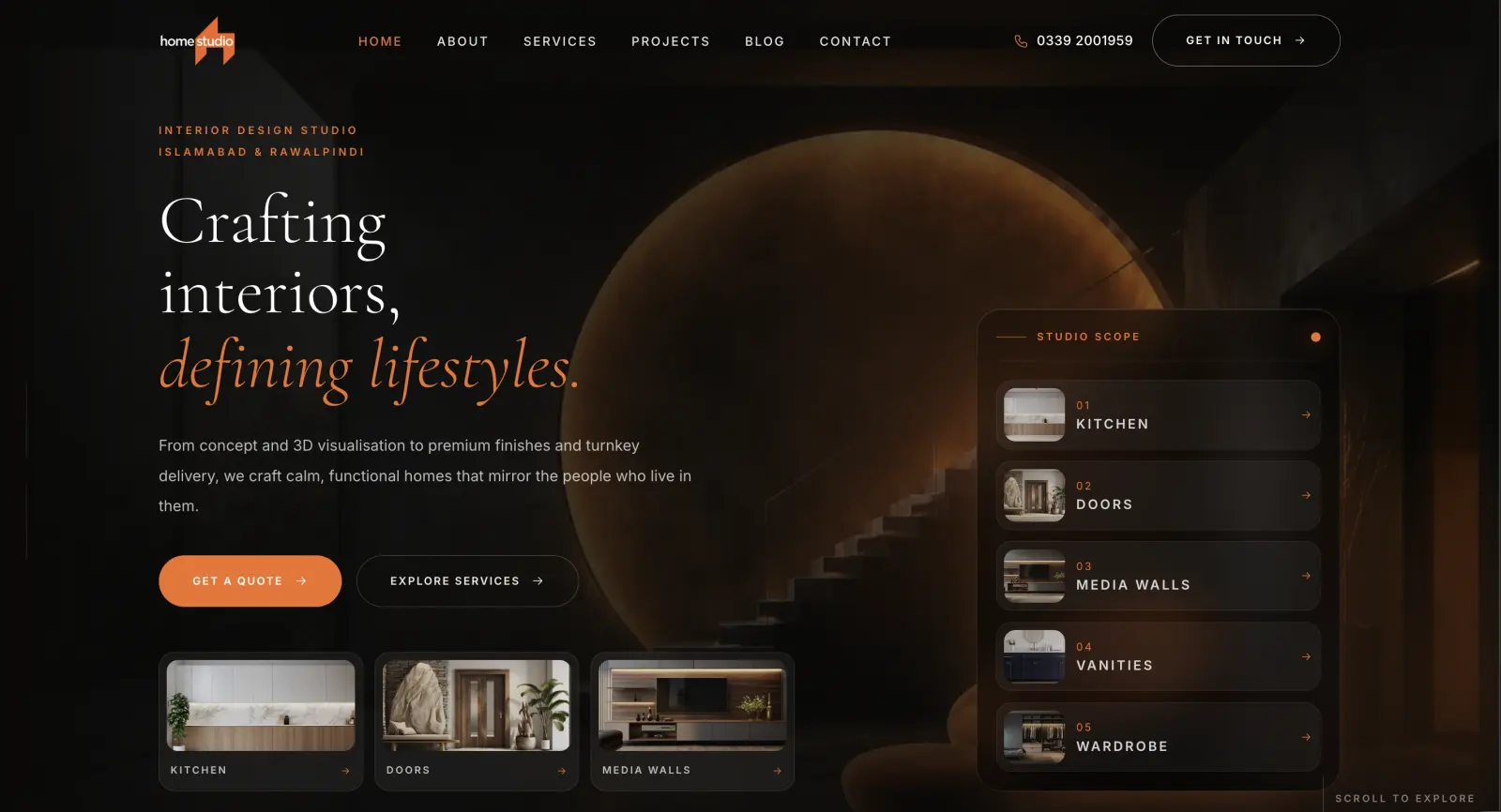 Desktop screenshot of Home Studio Interiors luxury website