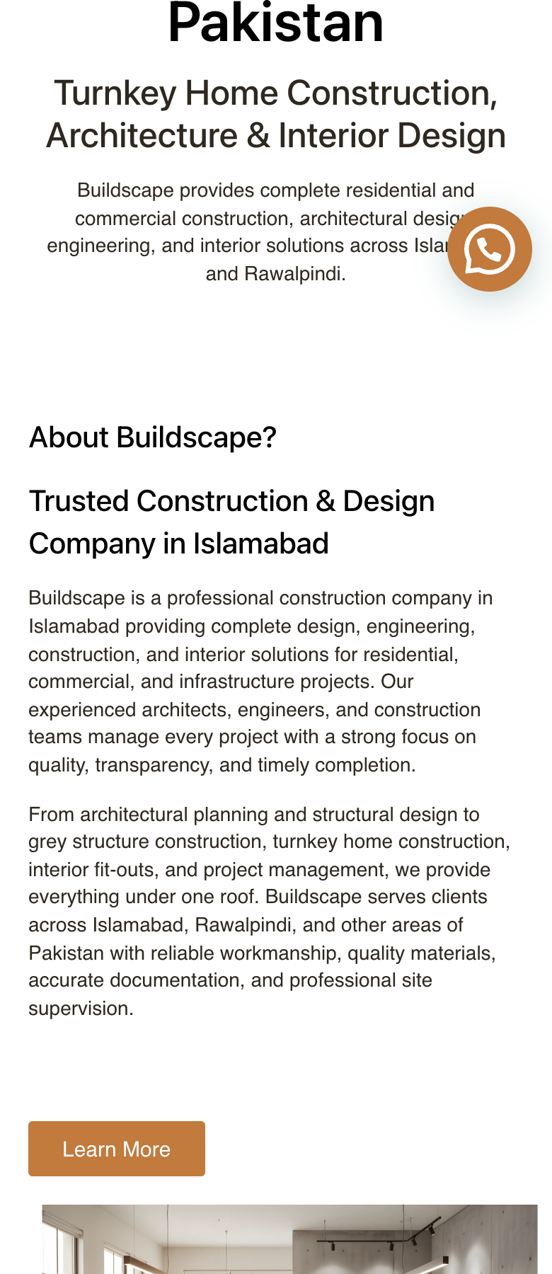 Mobile view of Buildscape website company introduction