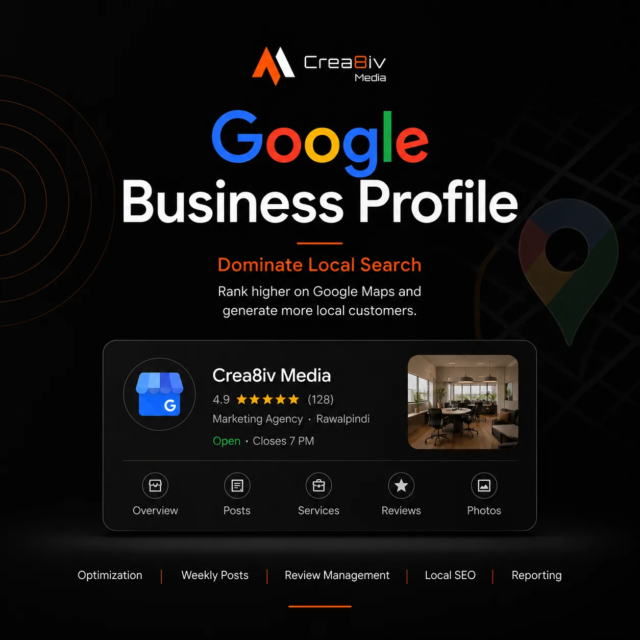 Google Business Profile growth for maps, calls, and local trust. visual by Crea8iv Media